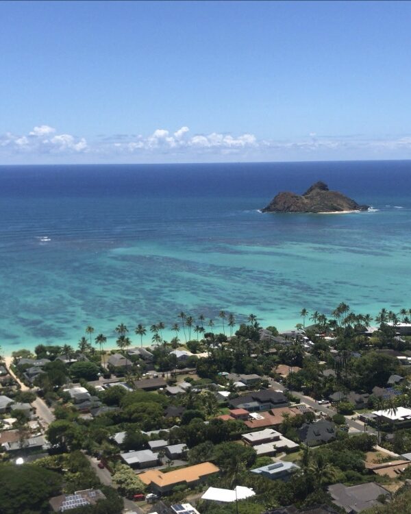 View of the Atlantic Ocean from a lookout in Hawaii.